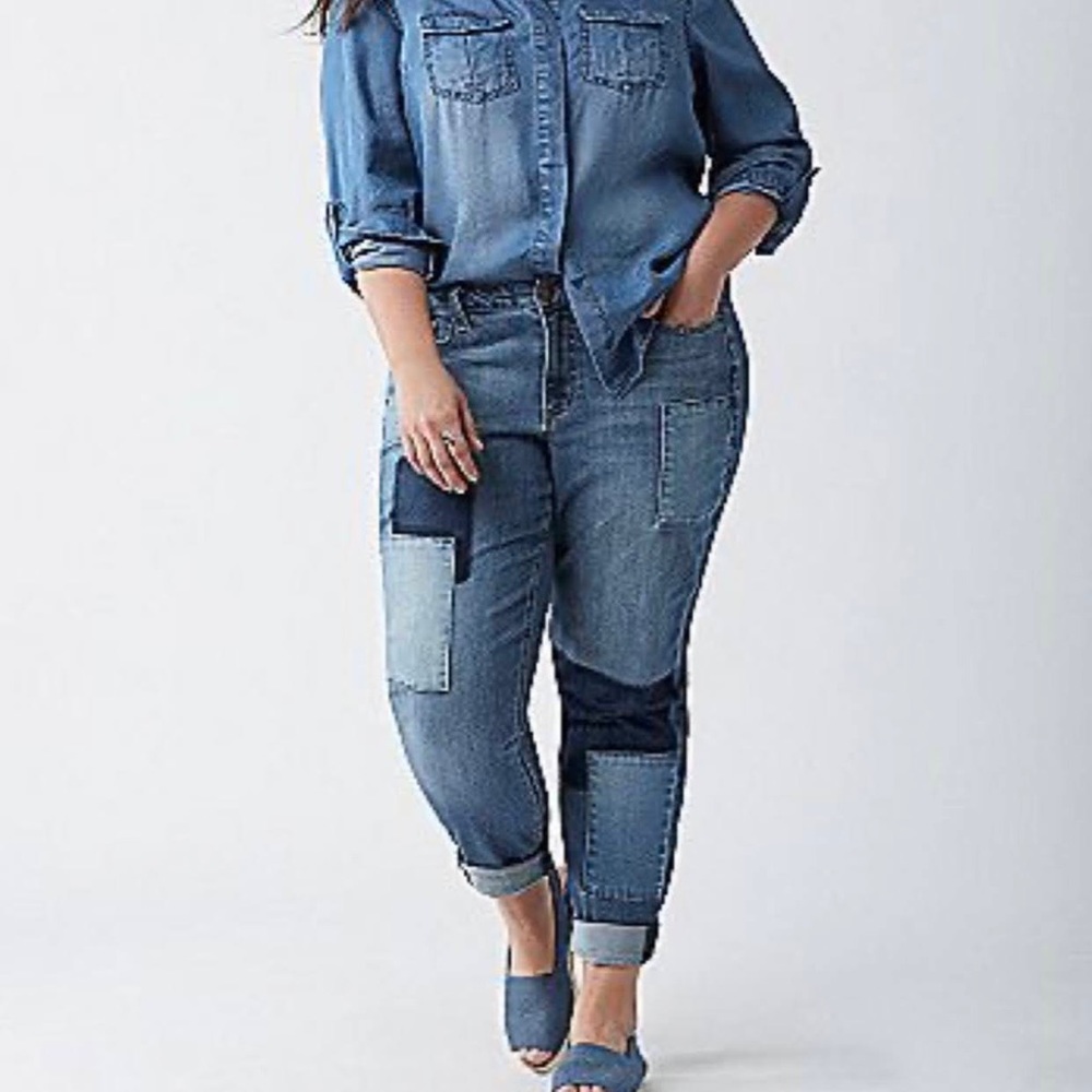 Lane Bryant Denim Patch Boyfriend jeans size 14